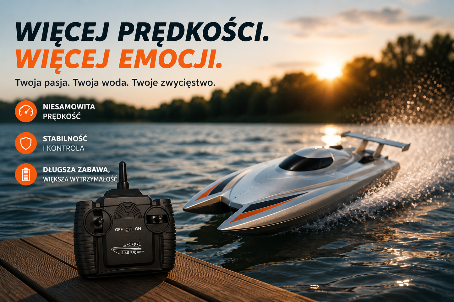 SpeedWave X™ – Moc, Prędkość, Adrenalina | Łódź RC 30KM/H z Podwójnym Silnikiem